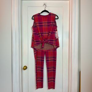Betabrand Pink Plaid Pantsuit